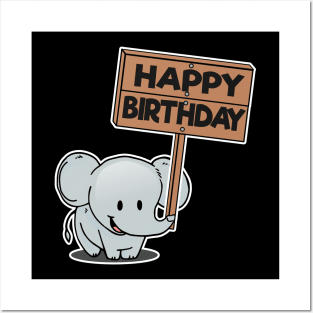 Funny Cute Elephant Birhday Bday Gift Present Child Kids Posters and Art